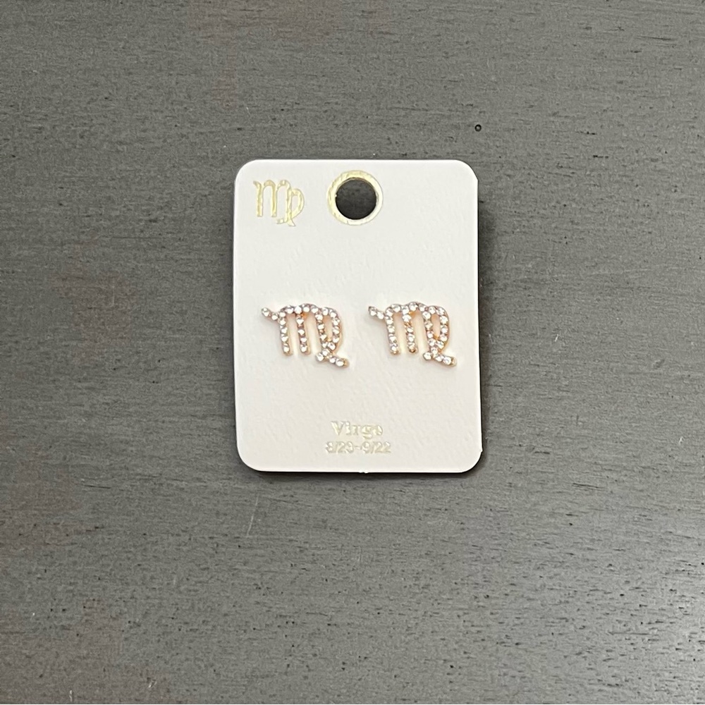 ♍️ Virgo Virgin Astrological Zodiac Sign Crystal Gold Earrings Aug 23 - Sep 22